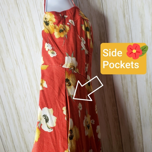 Speechless Dress Orange and Yellow Spaghetti Straps Floral Print Size Large NWT - Picture 7 of 15